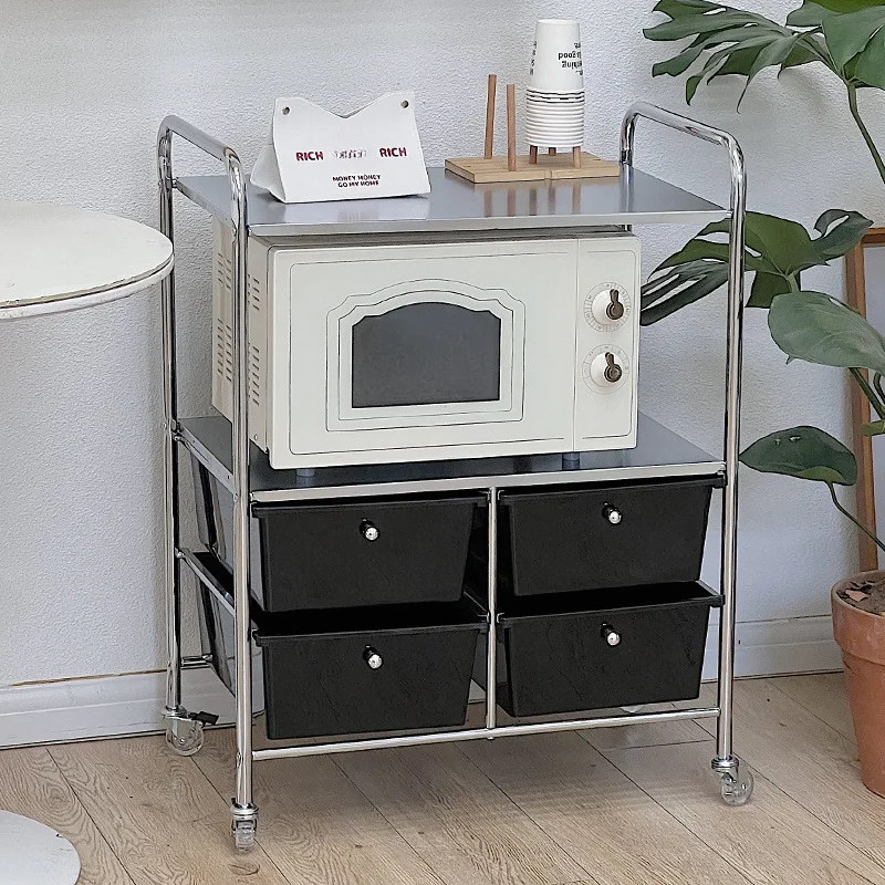 Carrello portaoggetti con ruote con 4 cassetti, 2 ripiani, carrello in plastica su ruote per salone di bellezza scolastico, ufficio domestico