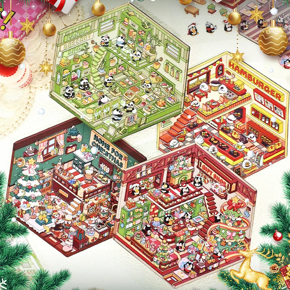 クリスマステーマ DIY 3D ステッカー漫画ポケットキャビンシーンスタッキングと貼り付けフェスティバル誕生日ギフト子供子供学生