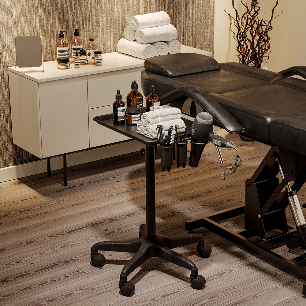 Voltsify Adjustable Salon Tray Cart on Wheels Includes 2 Holders for Hair Dryers and Brushes