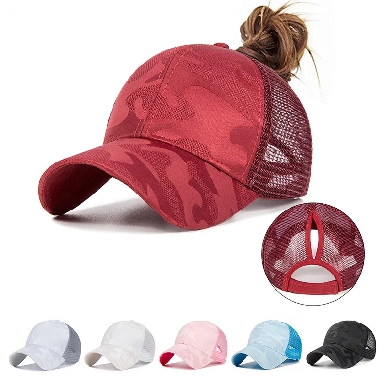 Новинка 2024, летняя камуфляжная сетчатая шляпа дальнобойщика, кепка Snapback, Chapeau Femme, модная бейсболка с грязным пучком для волос с хвостиком для женщин