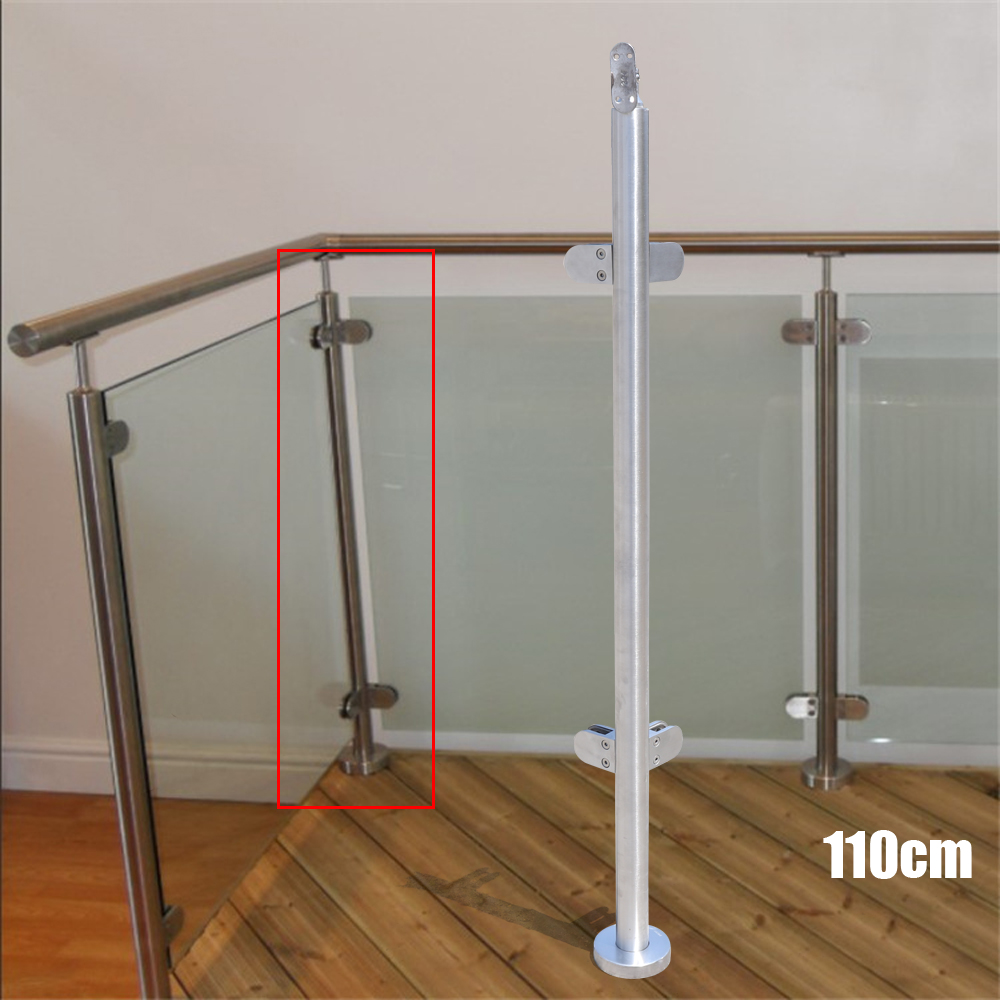Glass Railing Post Glass Balustrade Stainless Steel Railing Fence Pole Handrail Garden Fencing 110CM (43" Corner Post with Top)