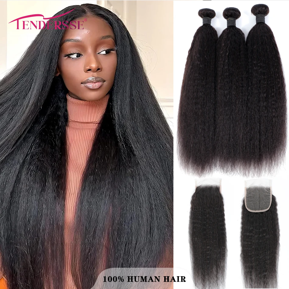 10a brasileiro kinky em linha reta 3 pacotes com fecho 100% ombre cabelo humano yaki cabelo reto 3 pacotes com fechamento de renda 4x4