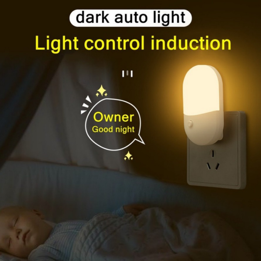 HHLZYH 3W Energy Saving Night Light Plug-in LED Feeding Socket Lamp Indoor Lighting Bedroom Night Bedside Lamp US/EU Two-color