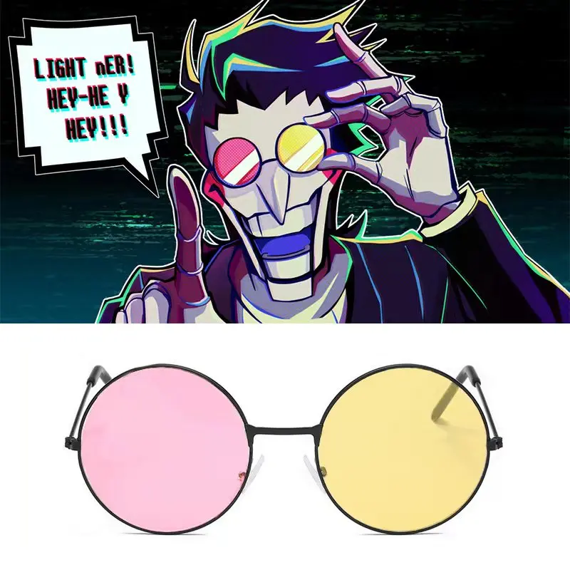 Mężczyźni Spamton okulary Cosplay Boss Spamton Cosplay mieszane kolorowe okulary przeciwsłoneczne Cos Prop okrągłe okulary przeciwsłoneczne akcesoria na Halloween