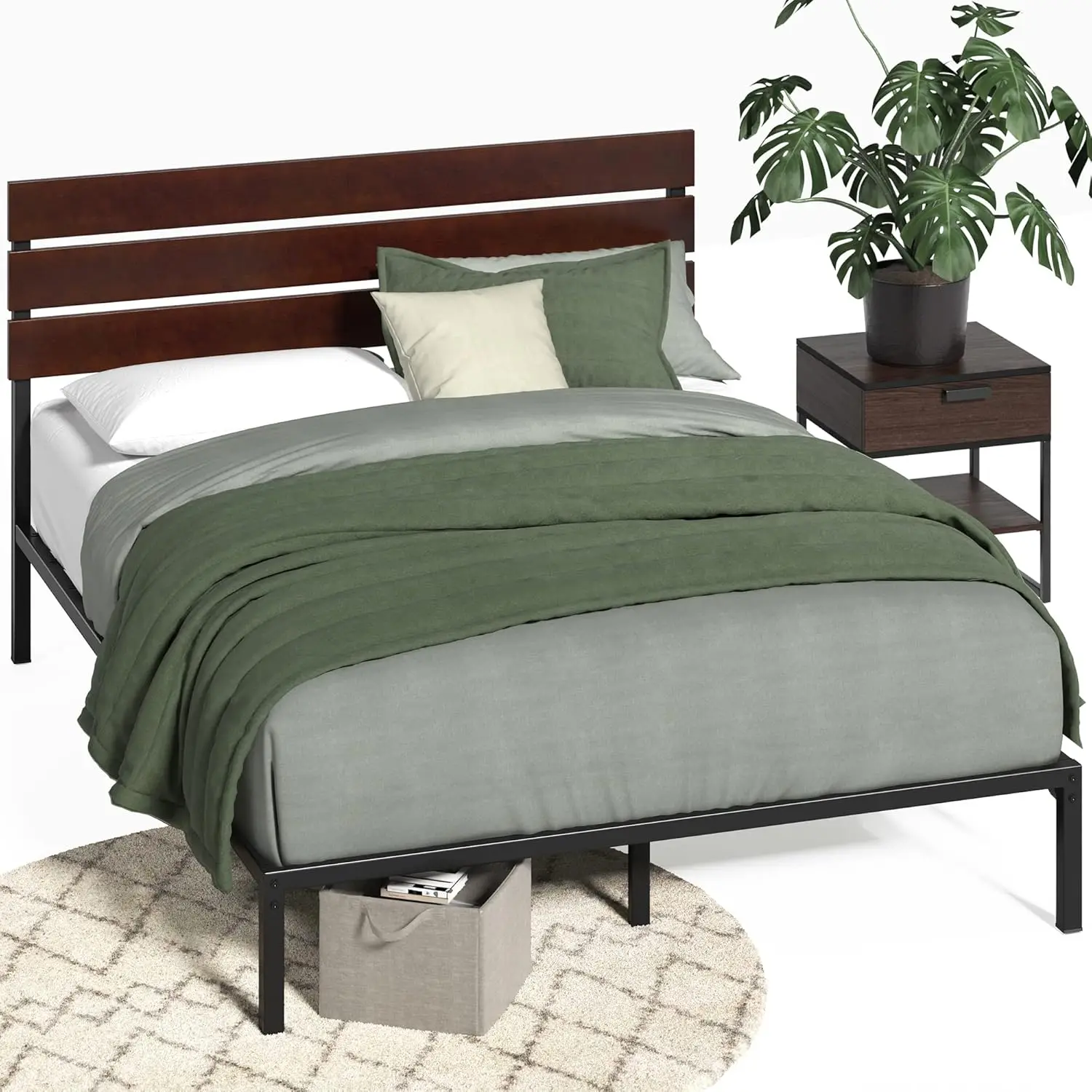 Figari Double Bed frame - Bed 135x190 cm - 31 cm Height with Underbed storage - Sustainable Bamboo and Metal Platform Bed frame