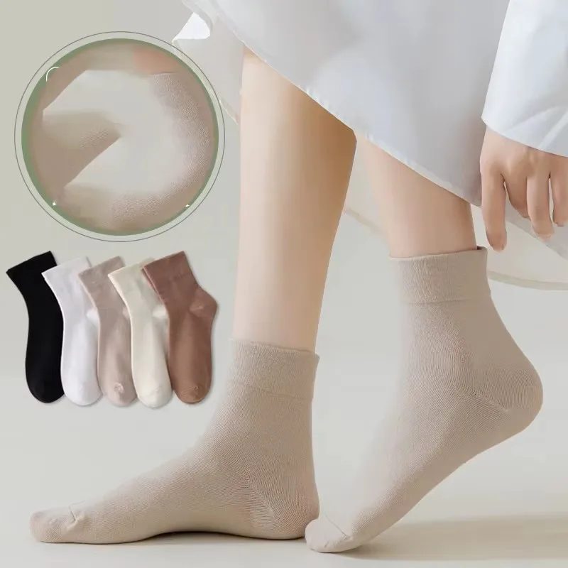 5 pares de meias esportivas femininas com estampa de tubo sorridente, meias confortáveis e macias com gola redonda, design fofo