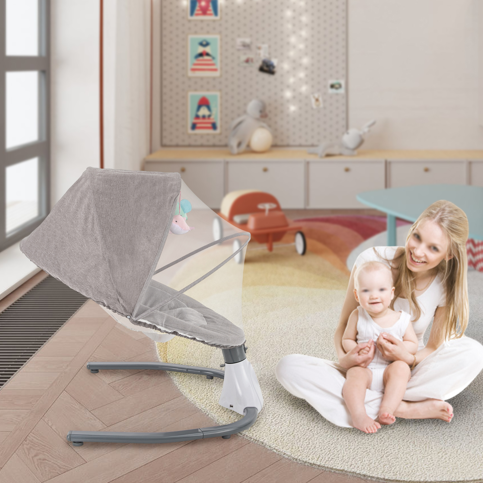 Berceau électrique pour bébé, berceau à bascule automatique avec musique Bluetooth et télécommande pour nouveau-nés