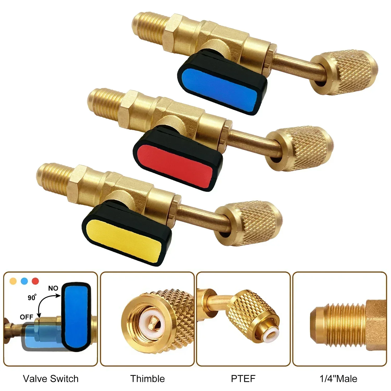 เครื่องปรับอากาศสารทําความเย็นวาล์ว 1/4 "SAE ตรงปิดวาล์วสําหรับ R134A R410A R22 R12 สายชาร์จ AC สารทําความเย็น