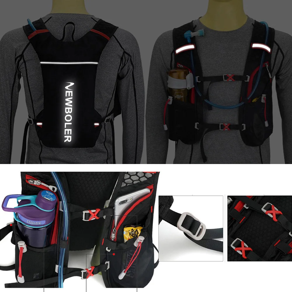 Mochila ultraligera para correr de 5L, chaleco de hidratación para correr y rastro, mochila para correr en bicicleta, bolsa de 500ml, matraz blando de 2L