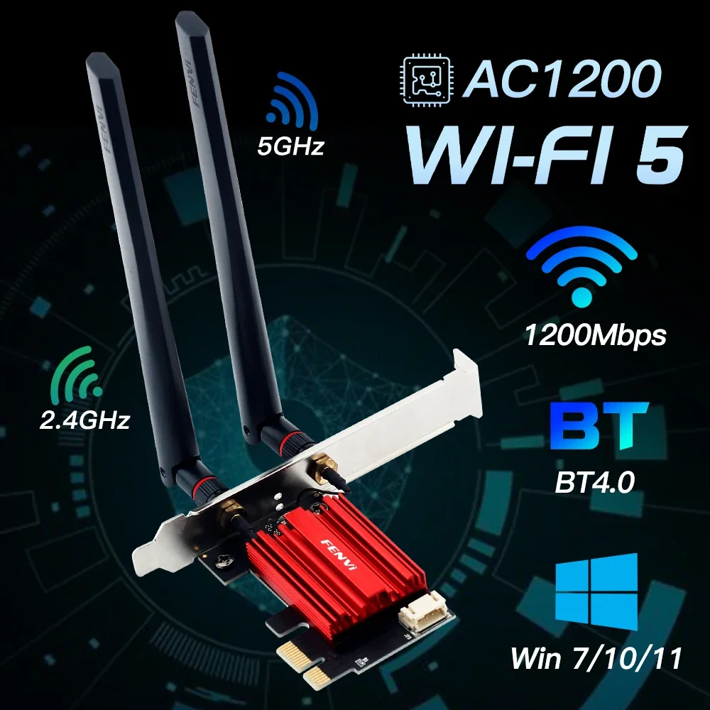 Беспроводной адаптер FENVI WIFI 5 AC1200, двухдиапазонный Bluetooth 4,0, 2,4G/5 ГГц, PCI-E 802.11AC, сетевая карта, сетевой приемник для Win7/10/11