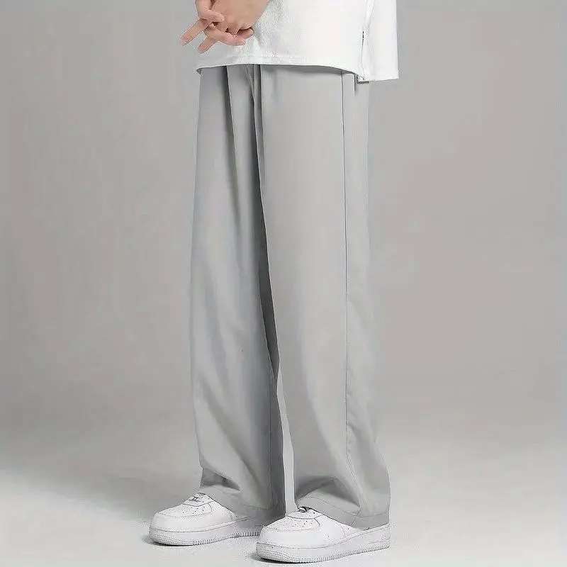 2024 primavera nova cor sólida calças retas homem cintura elástica solta casual harajuku calças estilo japonês roupas finas