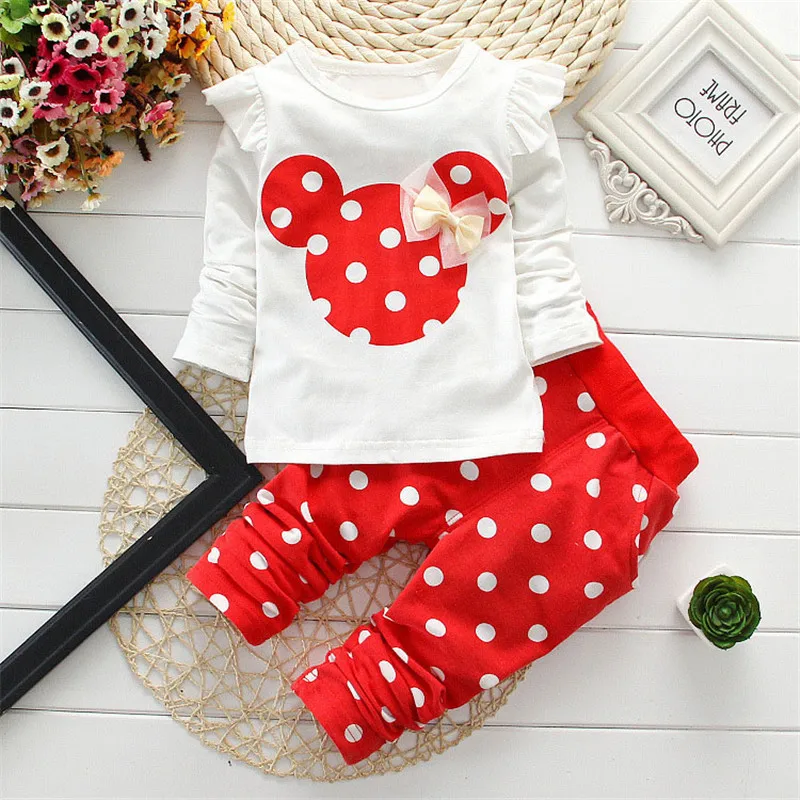 Stumbling-Conjunto de manga larga de dibujos animados para niña pequeña, camiseta + Pantalones, chaqueta de bebé a la moda de 2 piezas, conjunto de algodón para recién nacido