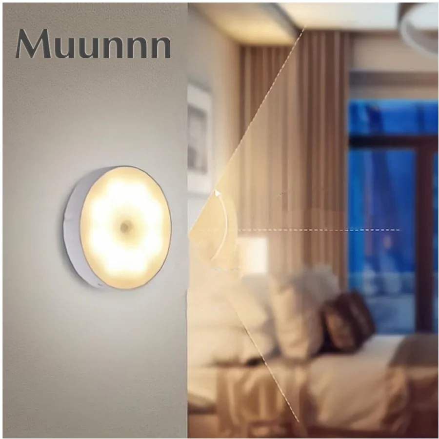 Luz LED con Sensor de movimiento, lámpara nocturna USB con interruptor, luces inductoras recargables para cocina, escaleras, pasillo, armario y dormitorio
