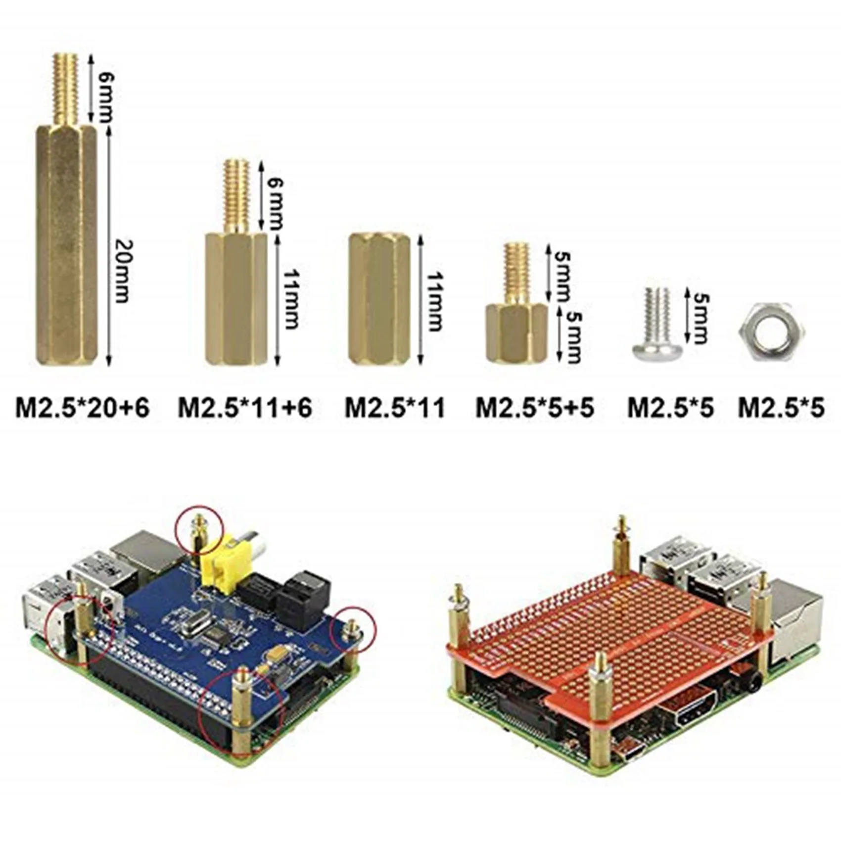 เครื่องมือติดตั้ง120ชิ้นสำหรับ Raspberry Pi 4รุ่น B/3B +/3B ชุด M2.5แกนทองเหลืองหกเหลี่ยม/น็อต + ชุดอุปกรณ์สกรู