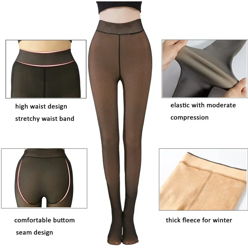 Collants polaires en maille chaude pour femmes, collants isolés chauds, effet peau, bas translucides, sous-vêtements Sexy, Leggings à haute élasticité