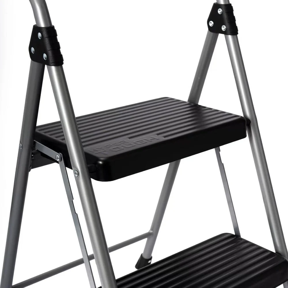 Large Foldable Step Stool 2-Step Steel Platform Holds 225 Pounds Slip Resistant Tread Easy Storage Soft Handle Carrying