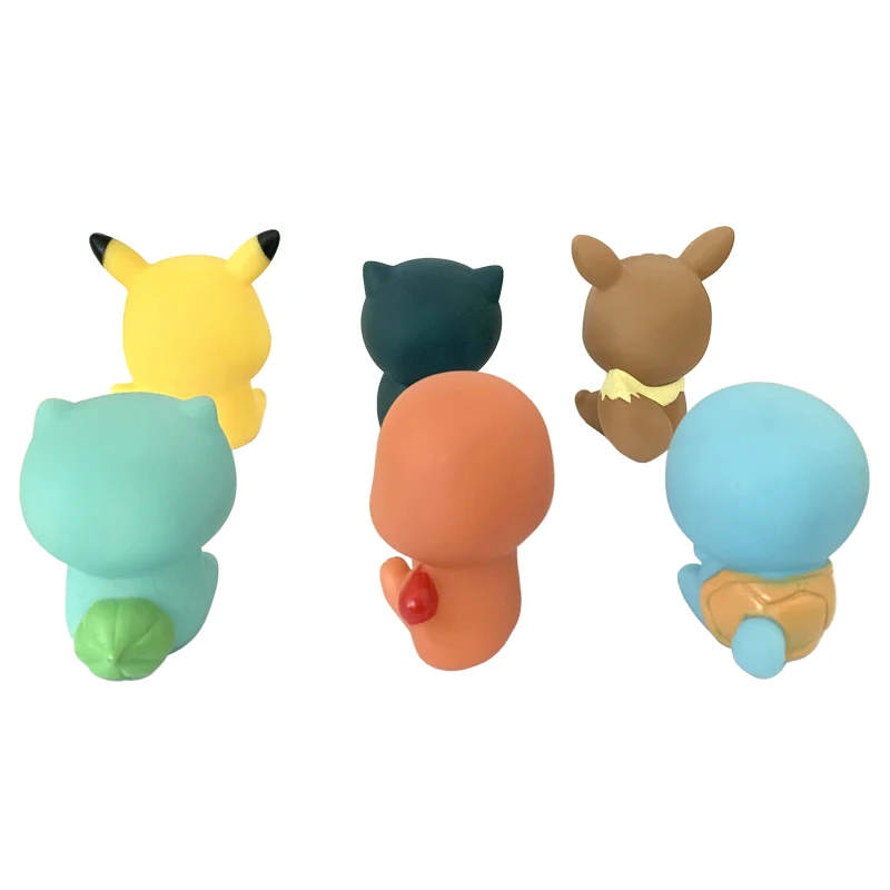 Pokemon Pikachu 6pcs ของเล่นน้ํา 5-6 ซม.Squeak & Float Bath ของเล่นอะนิเมะ Eevee Snorlax Charmander Squirtle Bulbasaur สําหรับชายหญิง