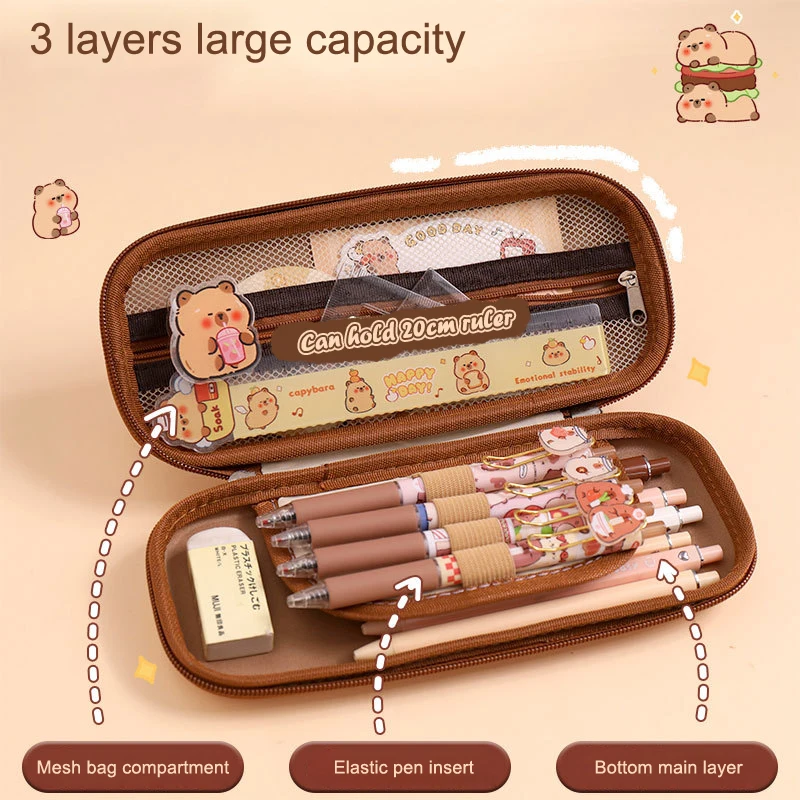 3D 立体かわいい漫画カピバラ大容量ペンケース多機能クラッチバッグ文具学生用品