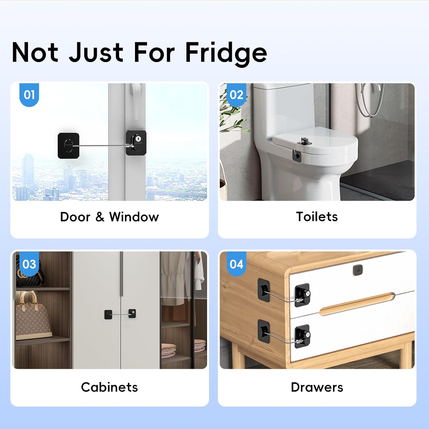 Serrure de sécurité pour enfants, 1 pièce, serrures d'armoire multifonctions, aucun perçage nécessaire pour serrure de réfrigérateur, serrure de tiroir et de fenêtre de placard pour bébé