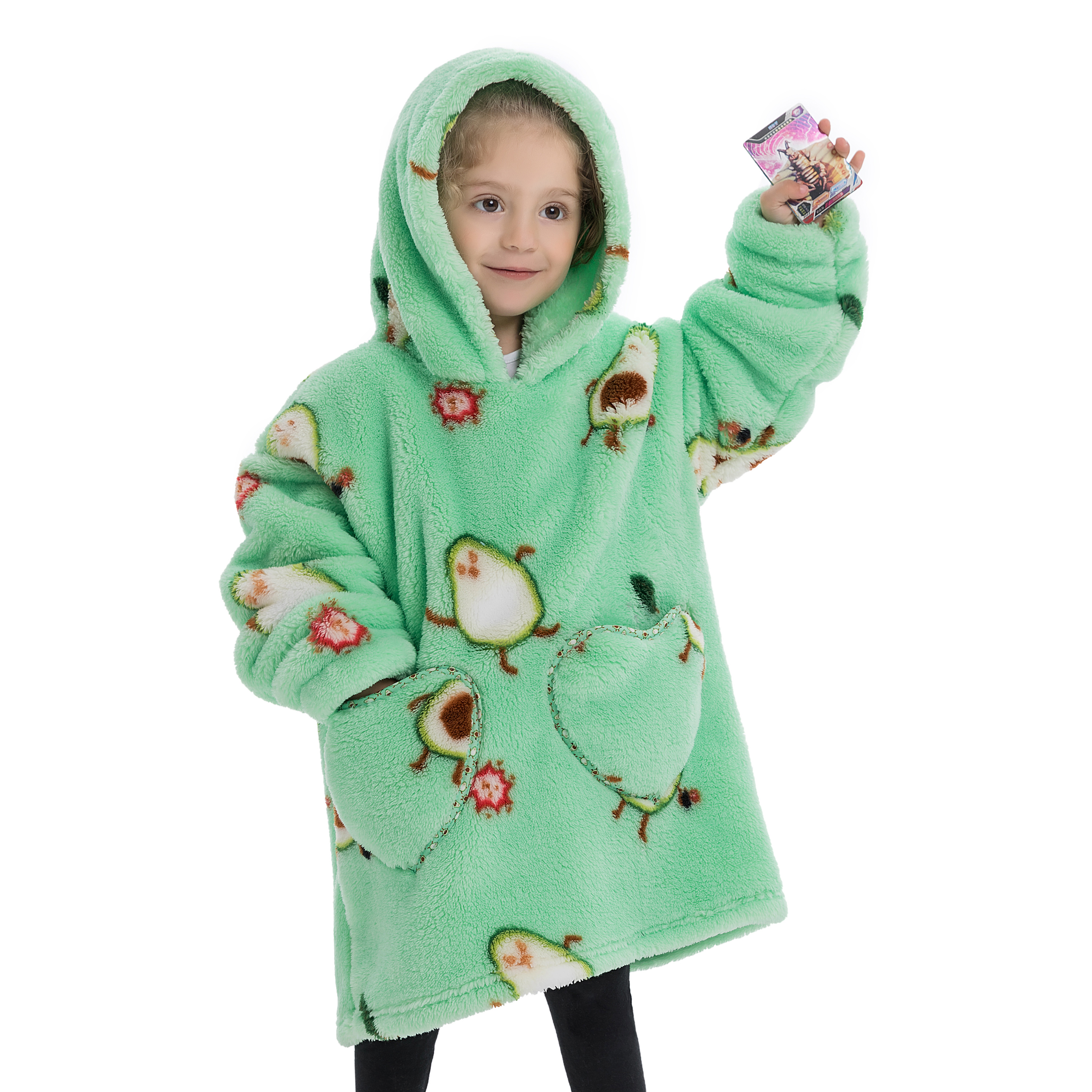 Flanelldecke mit Ärmeln, Winter-Sweatshirt, Pullover, Fleece, riesiger Hai, tragbare Decke, Kapuzenpullover für Erwachsene, Kinder, Babys