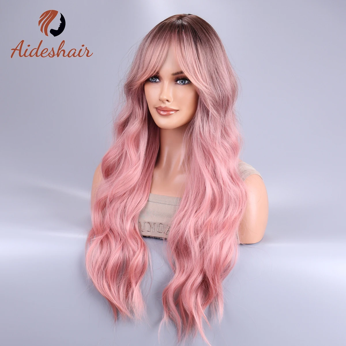 Parrucche cosplay lunghe Ombre nere rosa dell'onda del corpo Parrucche sintetiche resistenti al calore Parte centrale Parrucche Lolita naturali per le donne