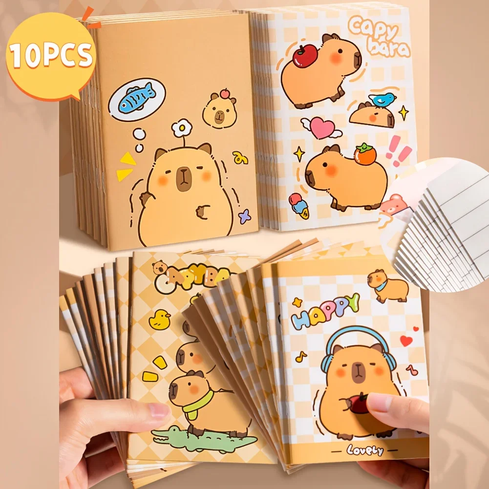 10 Pcs Kawaii Mini Capybara Notebook Mixed Cute Pocket Notebook Journals Diary Planning Memo Notepad Fun Cartoon Stationery Gift