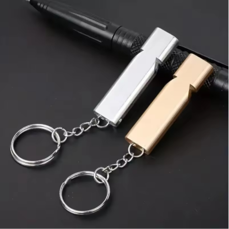 Flache Aluminiumlegierung Dual Frequency Survival Whistle Doppelrohr Outdoor Survival Survival Whistle Ausrüstung ausgestattet EDC-Werkzeug