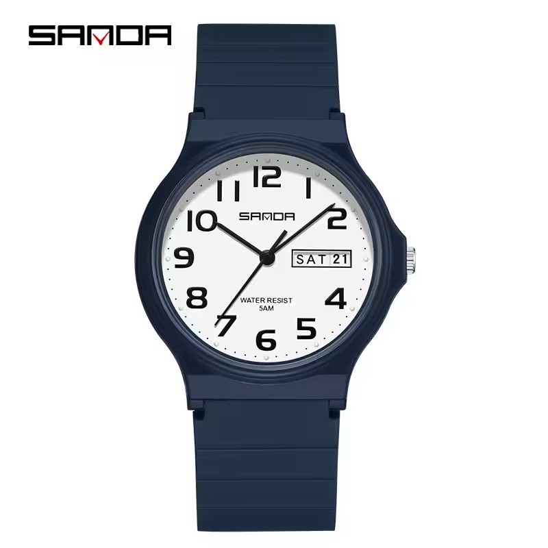 SANDA 9072 Gepersonaliseerde Casual Eenvoudige Waterdichte Nachtlampje Datum Siliconen Band Jeugd Quartz Horloge Heren- en Damescadeaus