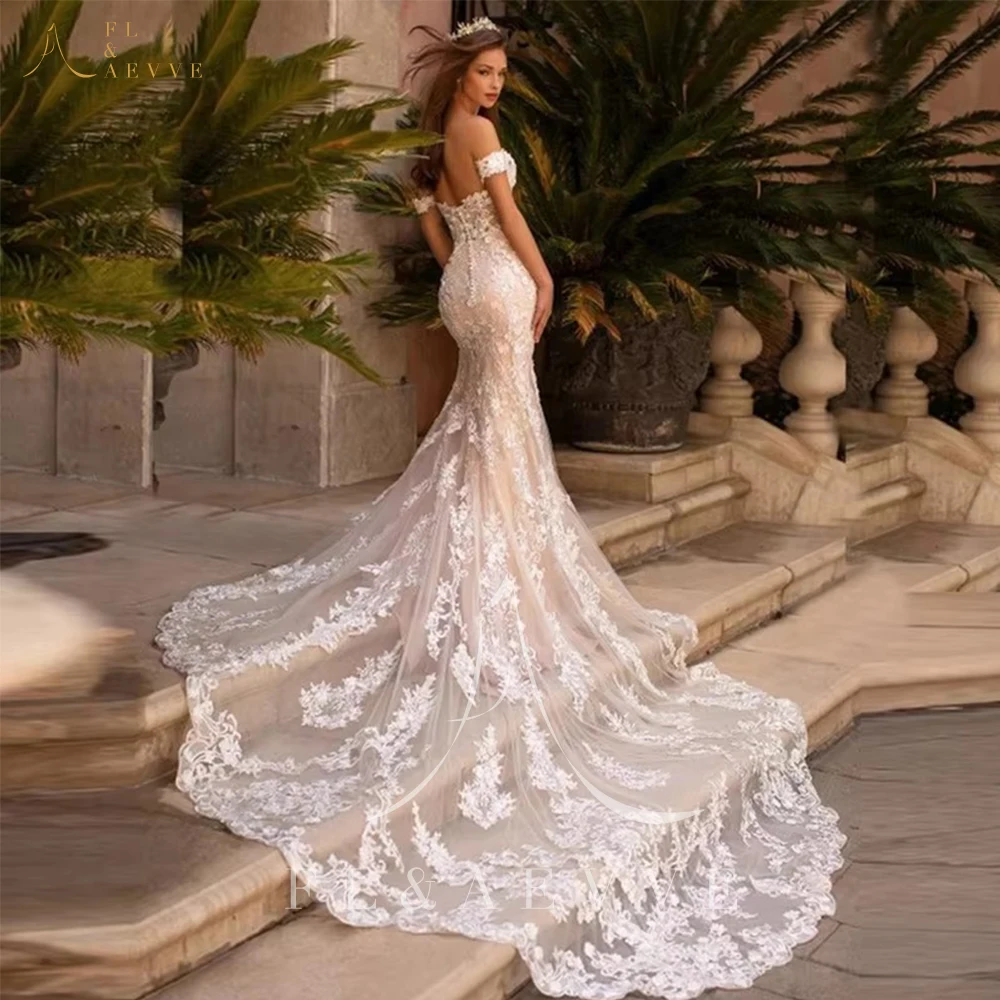 FL&AEVVE Customized Mermaid Lace Wedding Dresses Sweetheart Off The Shoulder Bride Gowns Backless Button Robe De Mariée