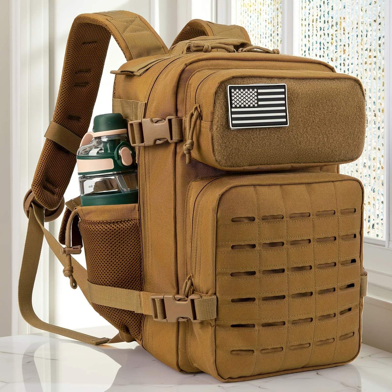 25L GYM Tactical Backpacks for Men Survival Laser Cut Molle Daypack Small Bug Out Bag Hunting Rucksack with Dual Cup Holders