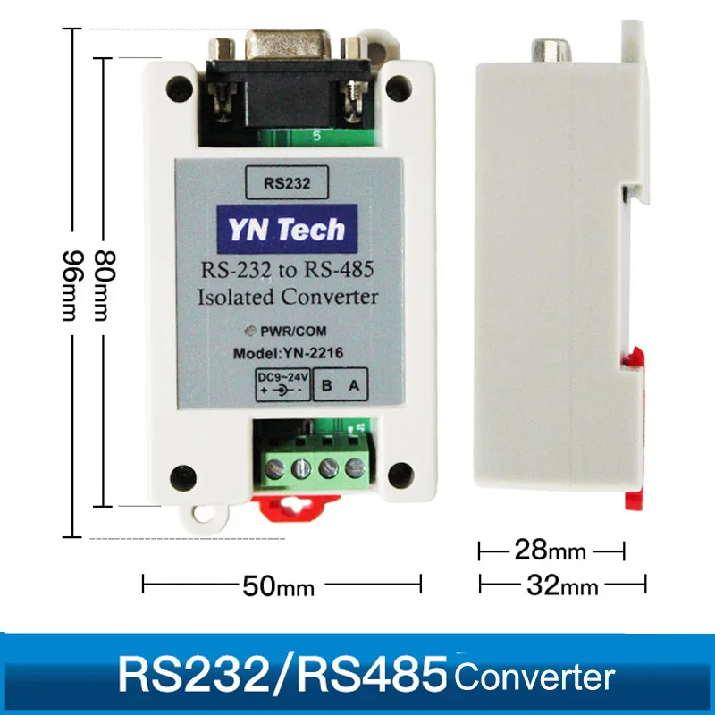 Geïsoleerde Actieve RS232 Om RS485 Bidirectionele Industriële Converter Bliksembeveiliging 9-24V
