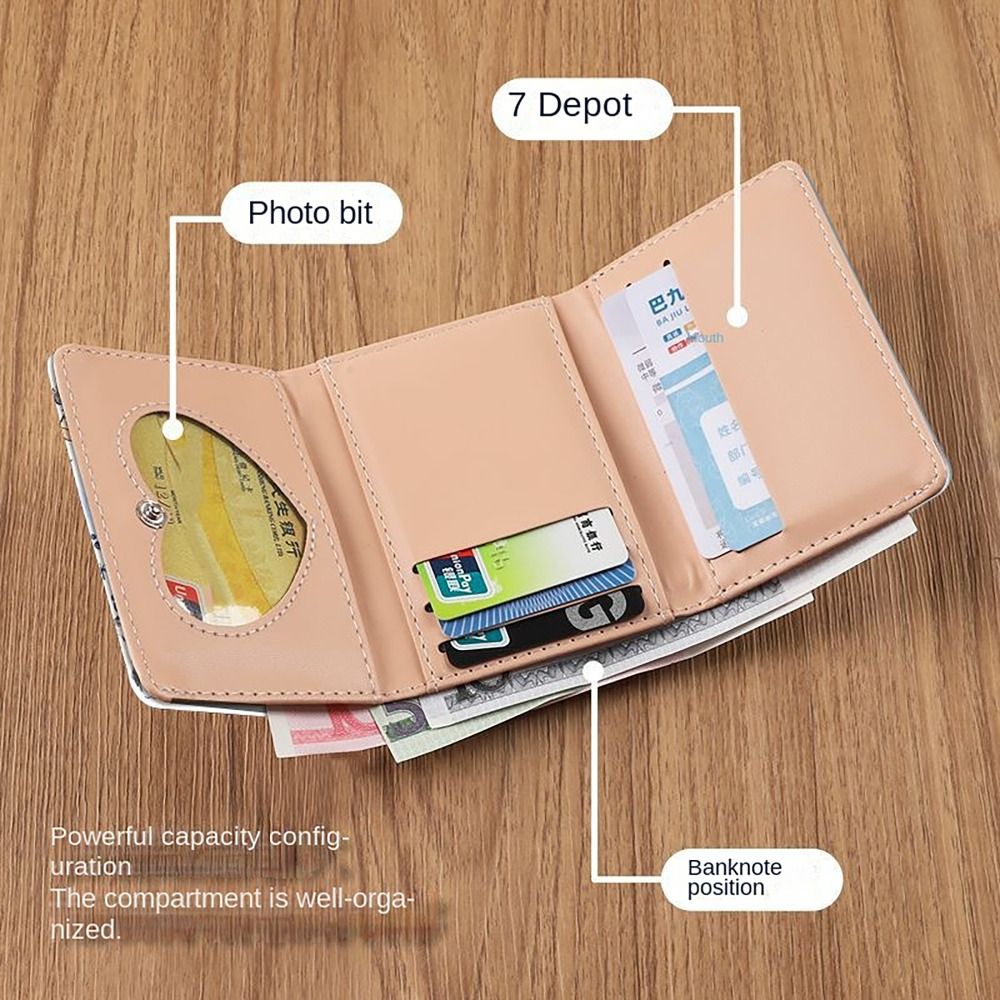 Porte-monnaie en cuir PU Simple 3 plis INS Style porte-carte de crédit mignon chaton chien carte portefeuilles pour filles étudiants cadeau