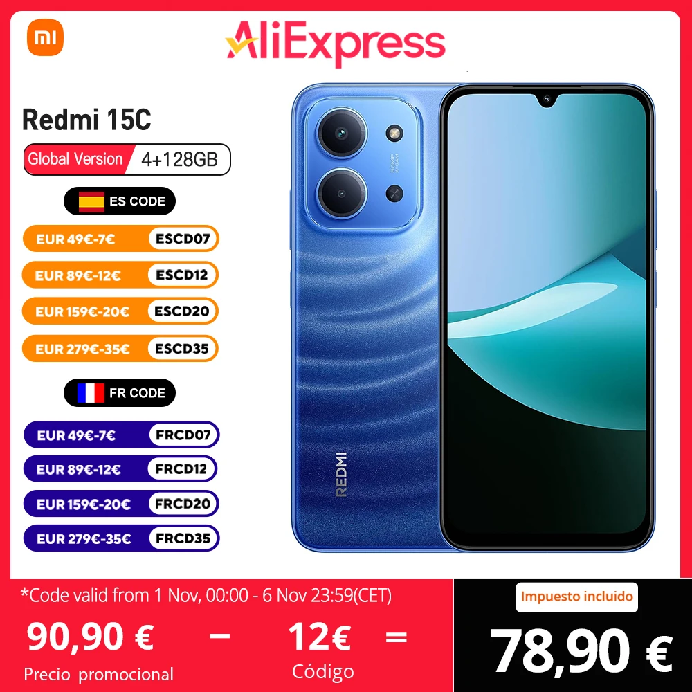 Xiaomi Redmi 15C versión Global Smartphone 50MP cámara principal 120Hz 6,9 "pantalla Dot Drop 33W carga MediaTek Helio G81-Ultra