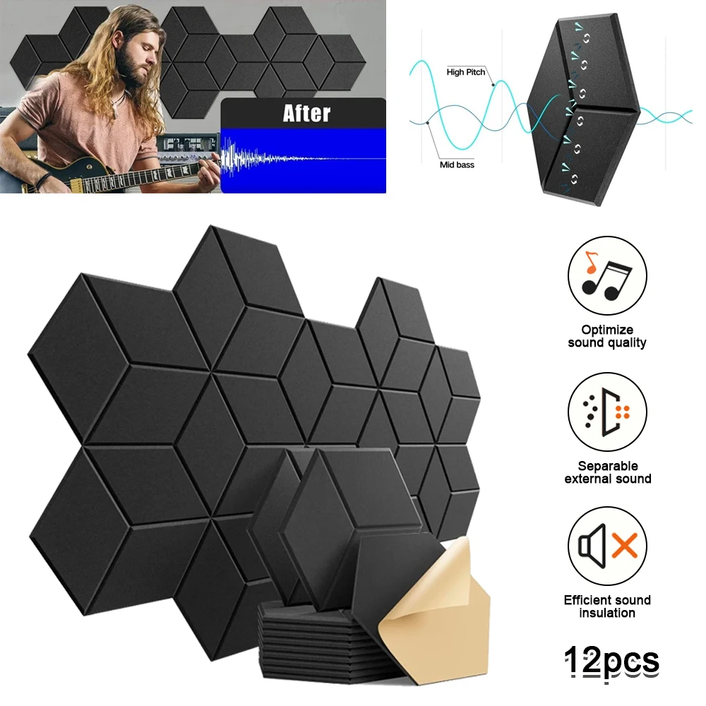 12-teilige Akustikplatten, selbstklebende Schallschutzplatten, hochdichte Geräuschunterdrückungsplatine für Badezimmer, Spielezimmer ﻿