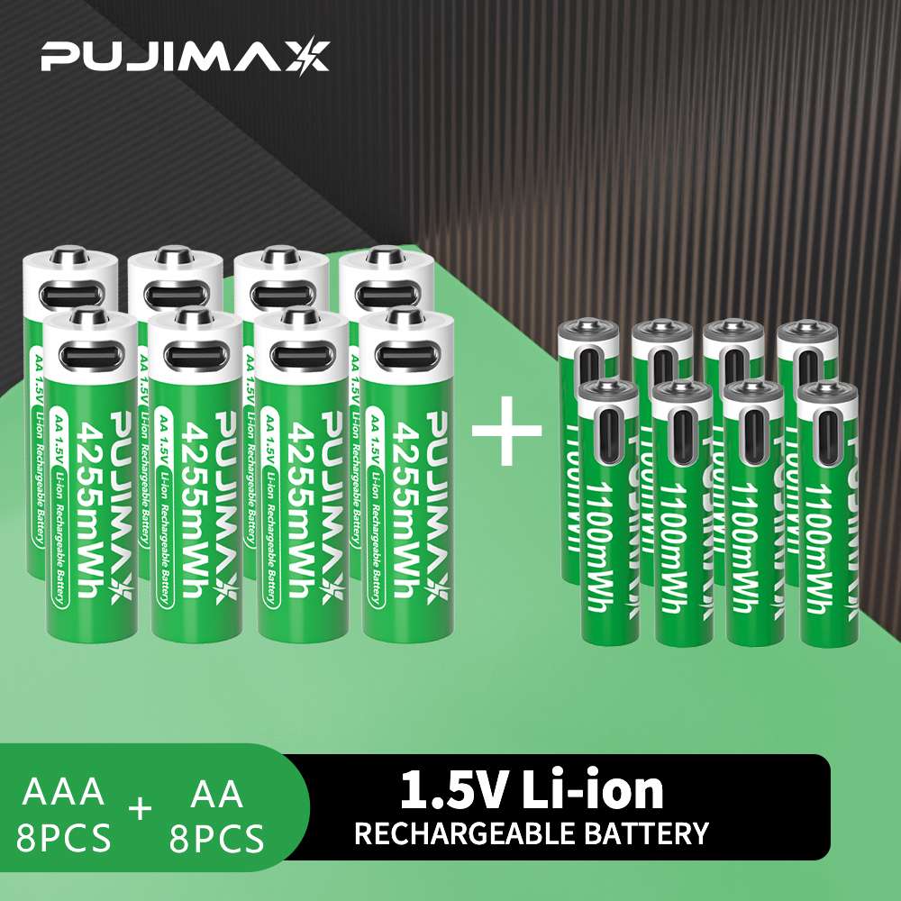 PUJIMAX 1,5 В AAA/AA 3400 МВтч 1100 МВтч аккумуляторная батарея USB Type-C литий-ионная аккумуляторная батарея для электрических игрушек с дистанционным управлением