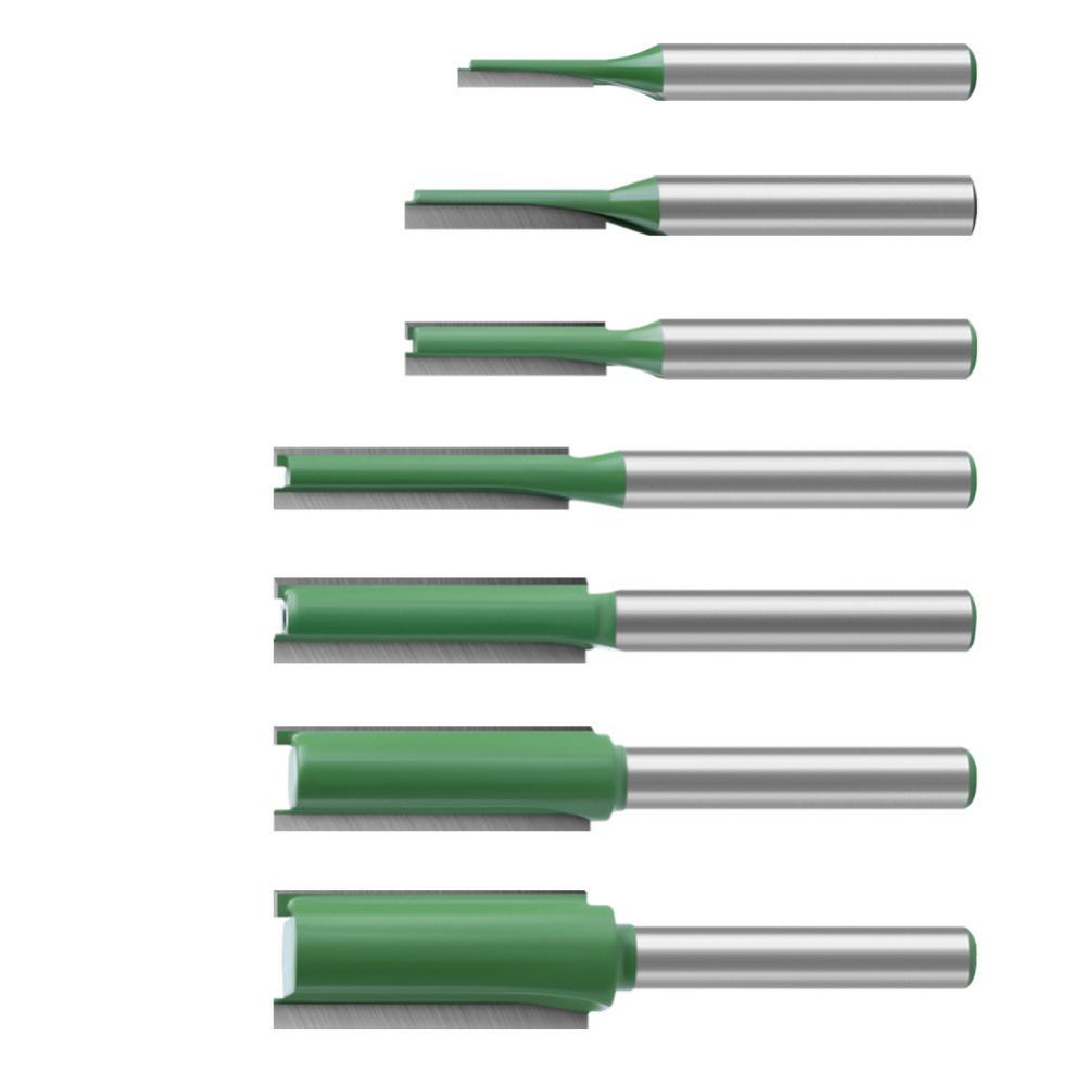 7pcs/set 1/4 inch Shank Alloy Straight Router Bits for Wood Working Tungsten Alloy Double Edged Straight Cutter Set