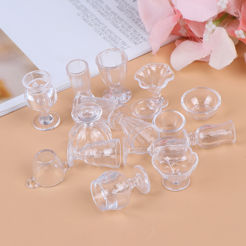 ミニ透明キッチン用品おもちゃ、ドリンクカップ、ディッシュプレート、食器ミニチュア、DIYシミュレーションプレイ、17個、セット