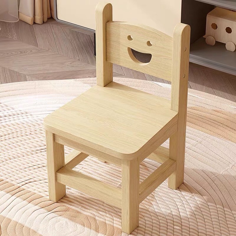 Solid Wood Children's Backrest Chair Cute Smiley Face 어린이 의자 Household Kindergarten Dining Chairs Benches