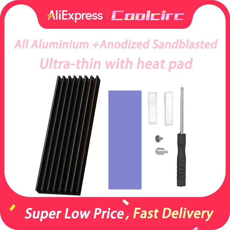 Coolcirc M.2 SSD solid state radiator Volledig aluminium Ultradun met warmtepad Geanodiseerd Gezandstraald Voor M.22280 harde schijf