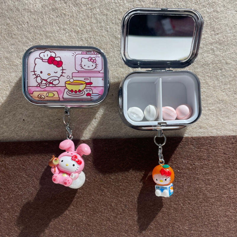 Kawaii geteilte kleine Medizinbox aus Metall, tragbare Verpackungsbox für Reisen, niedliche Mini-Feuchtigkeits- und leichte Aufbewahrungsboxen, Festival-Geschenke