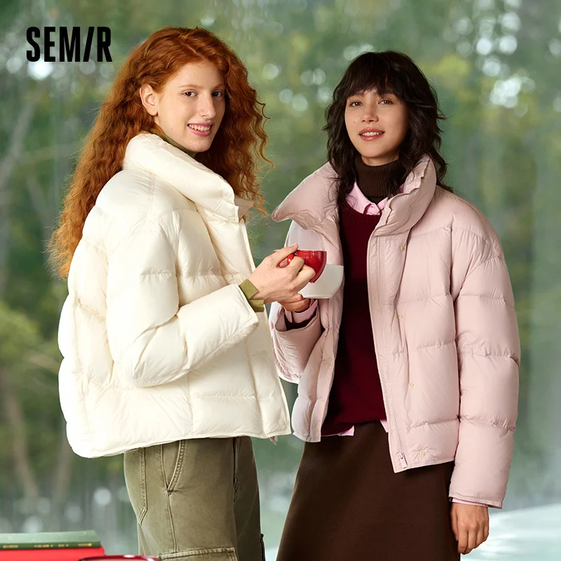 Semir jaqueta feminina inverno puffer para baixo enchimento ganso para baixo impermeável à prova de óleo mancha 2025 novo casaco de gola feminina