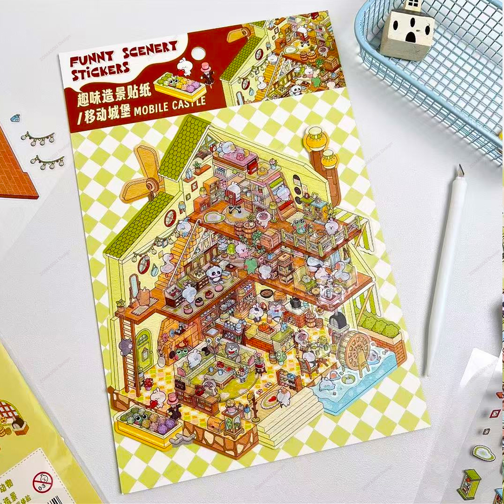 Plus Size Castle Theme Miniature Scene Sticker 2.5D 3D Landscaping Stickers Visual Stacking Stickers Christmas Gift for Children