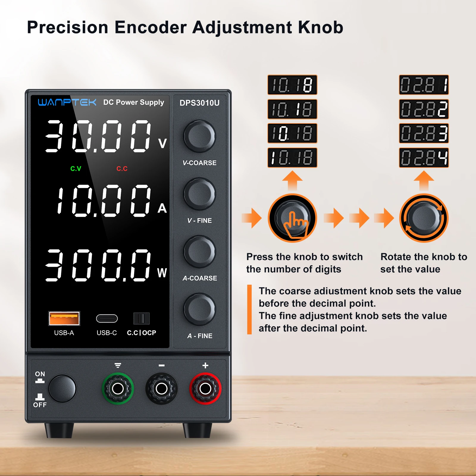 Wanptek Alimentatore da laboratorio Regolabile 30V 5A 30V 10A 60V 5A 120V 3A Regolazione encoder Alimentatore CC da banco