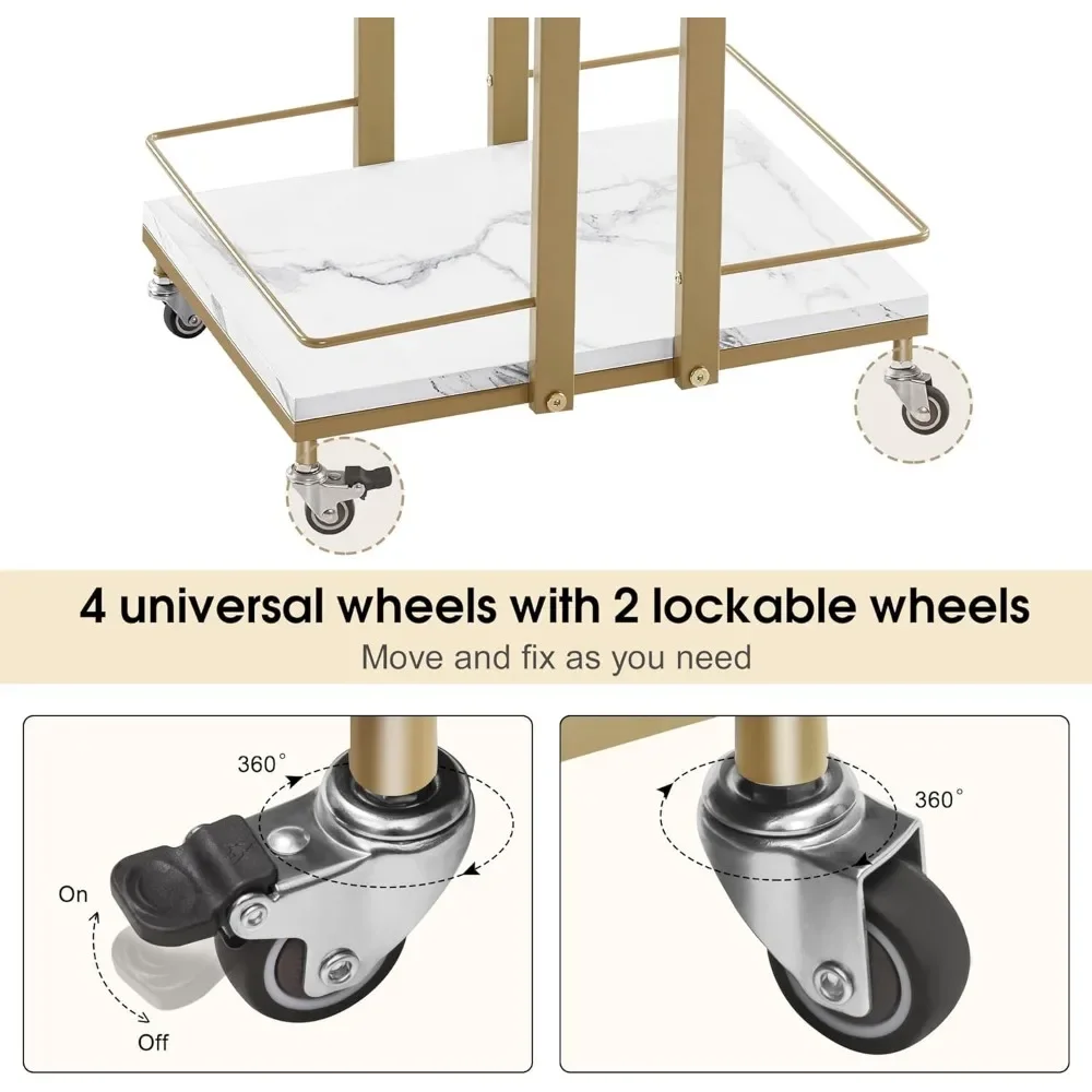 Utility Manicure Trolley Metal Storage Rolling Barber Cart with Wheels Multi-purpose Rack Heavy-Duty Trolley 2033 (White)