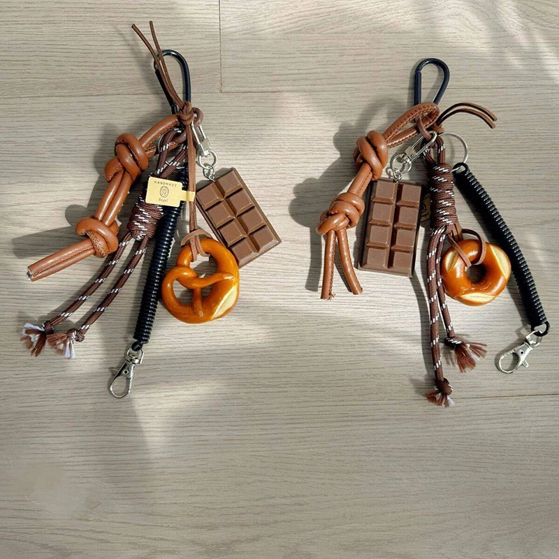 Autunno/Inverno marrone carino pane alcalino stile coreano INS ciondolo borsa cioccolato alpinismo corda portachiavi decorativo Hangin
