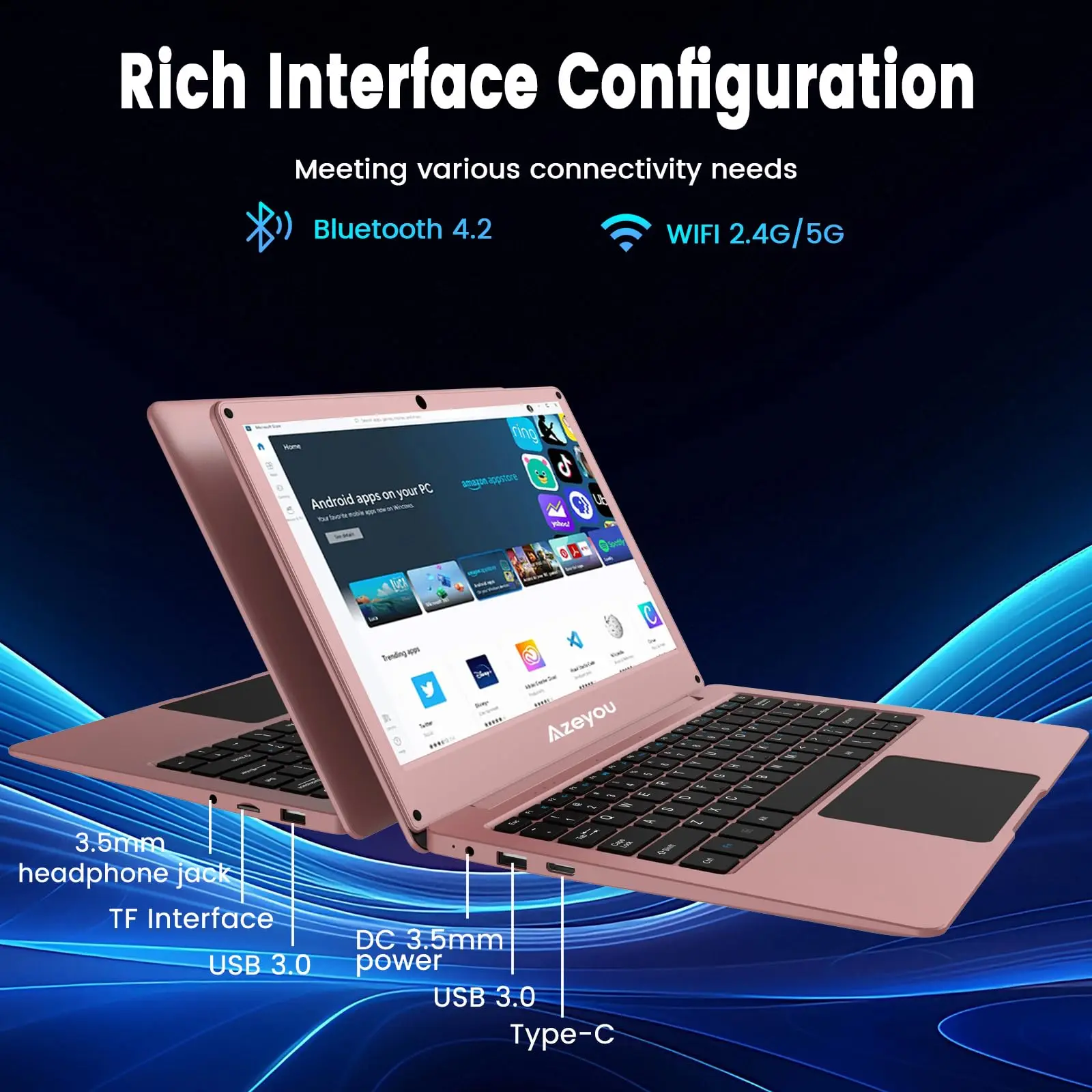 Azeyou 11.6 Inch OS 11 Pro Notebook | 4GB DDR4, 128GB eMMC, Celeron UHD Graphics, HD Display, Ultra - Slim Portable Laptop