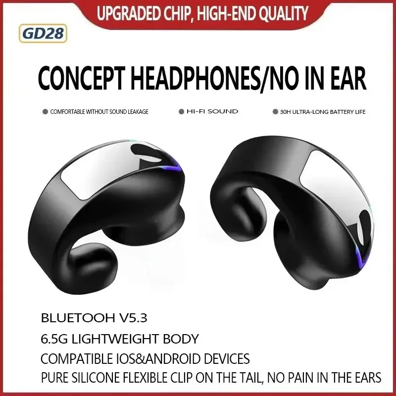Auriculares Bluetooth con Clip en movimiento intrauditivo Monaural estéreo conducción ósea Gd28 auriculares inalámbricos de negocios Mini Monaural Tws
