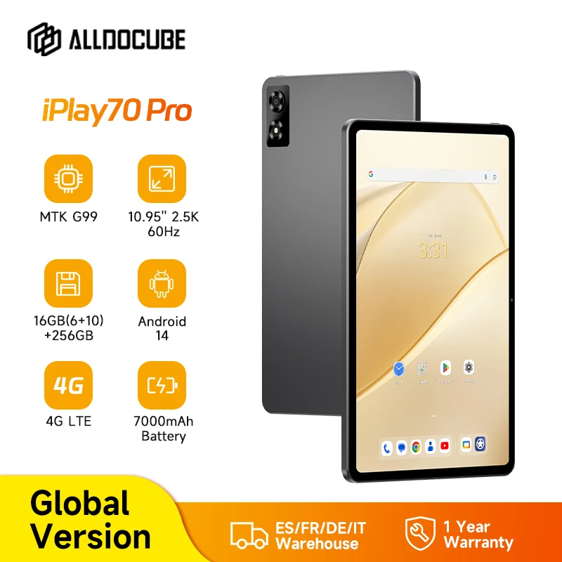 ALLDOCUBE iPlay70 Pro Tablet 10,95'' 2,5K 60Hz Display Helio G99 16GB(6GB+10GB Virtual) RAM 256GB ROM 4G LTE 7000mAh Android 14