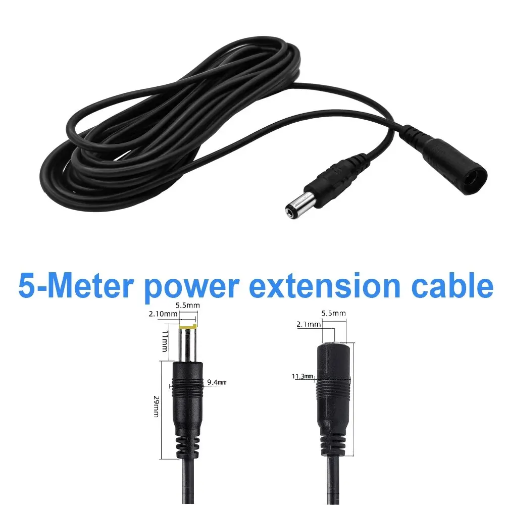Przedłużacz kabla zasilającego 5M 10M DC12V 5,5 mm * 2,1 mm Złącze męskie do żeńskiego do lampy LED Kamera bezpieczeństwa CCTV Czarny kabel zasilający