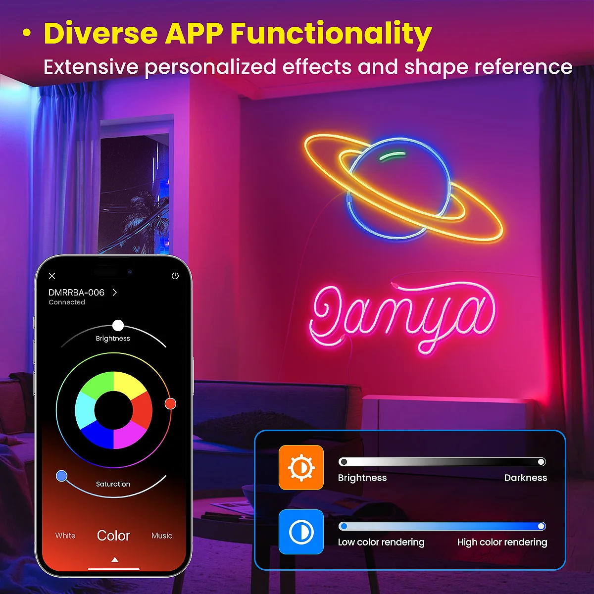 Strisce al neon flessibili RGB con app/telecomando, modalità multiple, sincronizzazione musicale, lampada a corda al neon con striscia LED impermeabile IP65